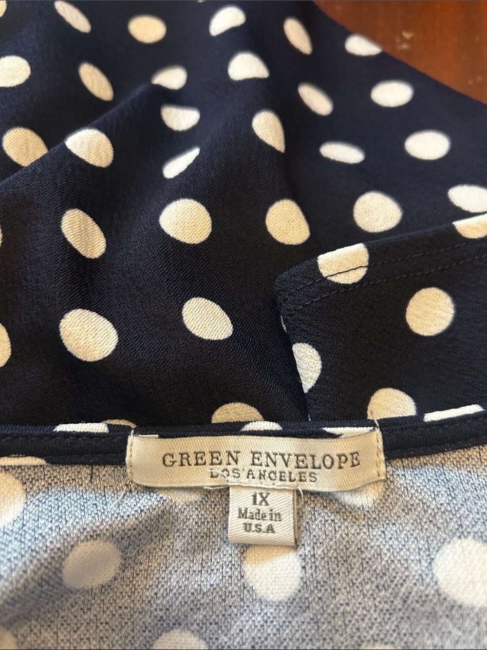 Green Envelope Navy White Polka Dot Shift Dress Size 1X EUC - Picture 5 of 6